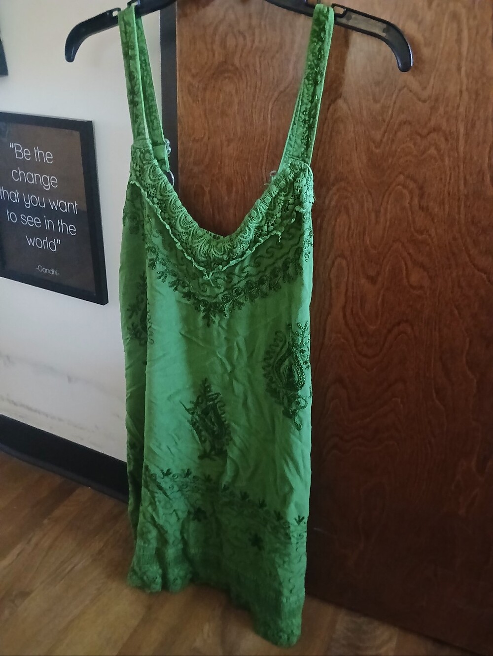 ADVANCE APPAREL green embroidered boho mini dress